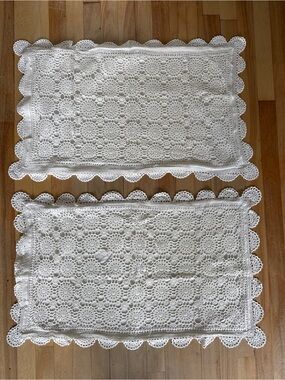 Vintage White Crochet Pillow Shams | Bedding Cottagecore Boho